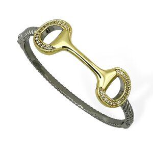 TWO TONE (GOLD & SILVER) HORSE BIT PAVE CRYSTAL ACCENT BRACELET